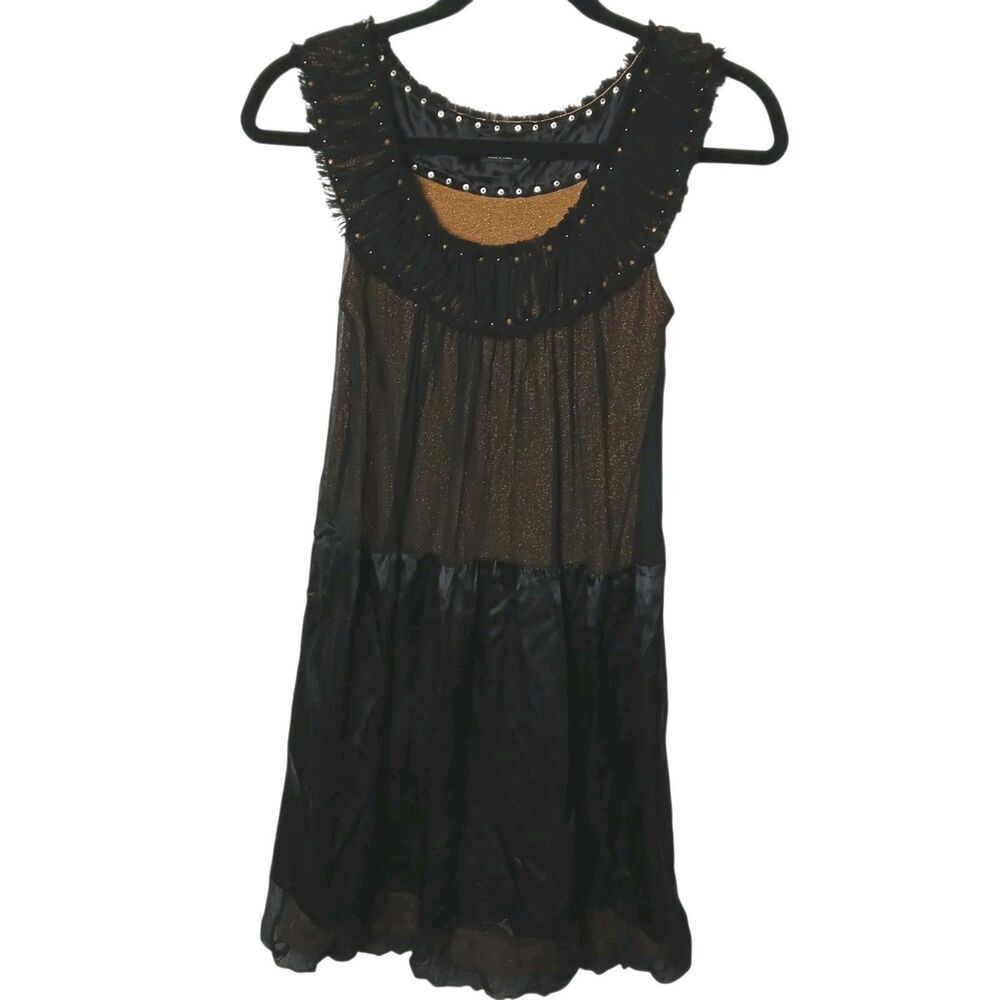 BCBGmaxmazria Black/Gold Bubble  Dress Size 0 Vintage Y2K Scoop Sleeveless Glitz - Picture 2 of 11